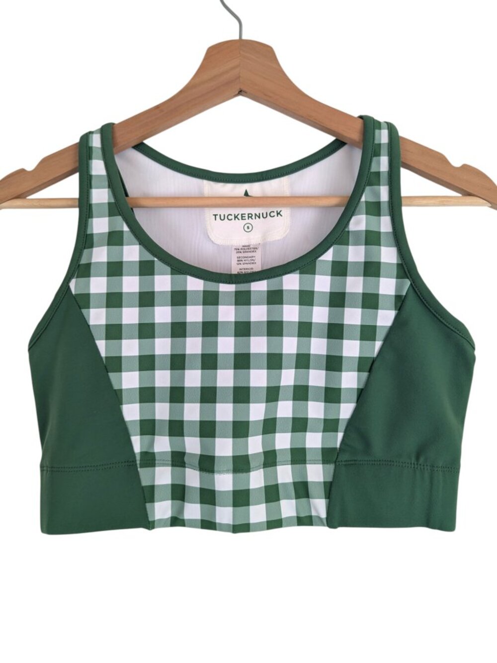 Tuckernuck Sports Bra Crop Top Trellis Green White Gingham Longline Size S